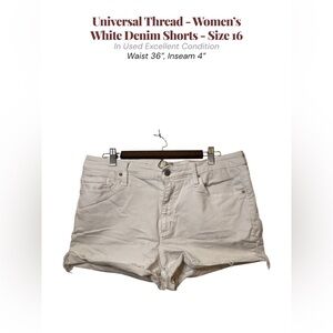 Universal Thread White Denim Frayed Hem Shorts Casual Summer Size 16